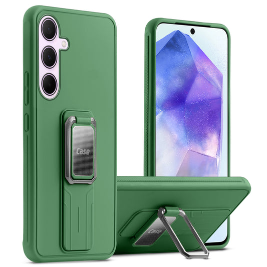 Premium Silicone Case with Metal Kickstand and Camera Protection Back Cover For Samsung A55 5G