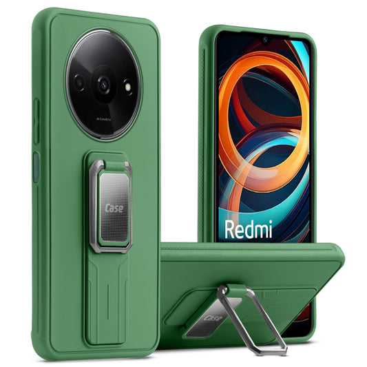 Premium Silicone Case with Metal Kickstand and Camera Protection Back Cover For Redmi A3 2024