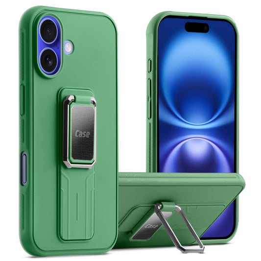Premium Silicone Case with Metal Kickstand and Camera Protection Back Cover For Apple iPhone 16