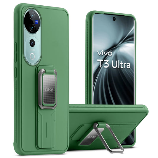 Premium Silicone Case with Metal Kickstand and Camera Protection Back Cover For Vivo T3 Ultra 5G