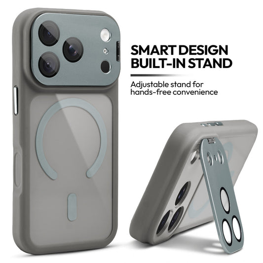 Apple iPhone 18 Pro Max Case with MagSafe Compatibility, Flip-Open Camera Cover Stand, Glossy Glass Back & Metallic Buttons