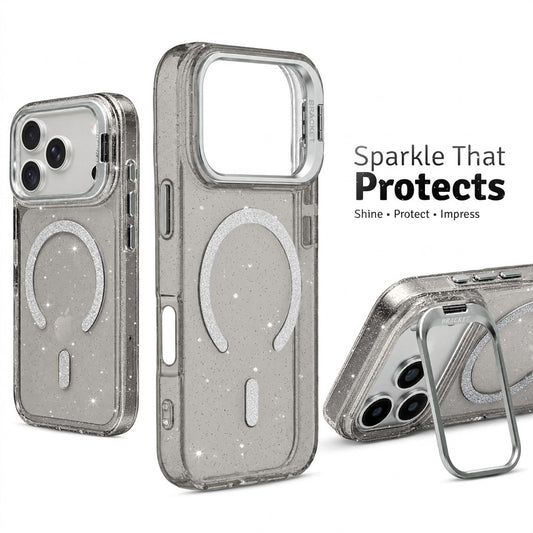 Apple iPhone 18 Pro Max Luxury Glitter Case with Hard Back, Soft TPU Edges, Camera Ring Stand & MagSafe Compatibility