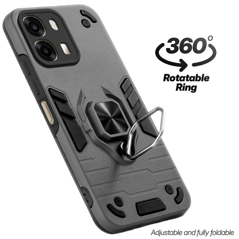 Dual layer shockproof back cover with 360° rotatable ring grip for Oppo A6 Pro 5G