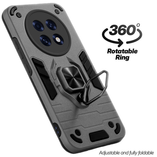 Dual layer shockproof back cover with 360° rotatable ring grip for Oppo F31 Pro Plus 5G