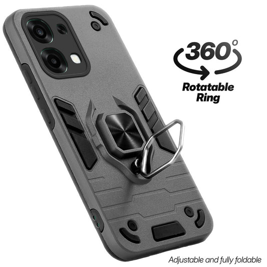 Dual Layer Shockproof Back Cover with 360° Rotatable Ring Grip & Impact Resistant Frame for Oppo F33 5G