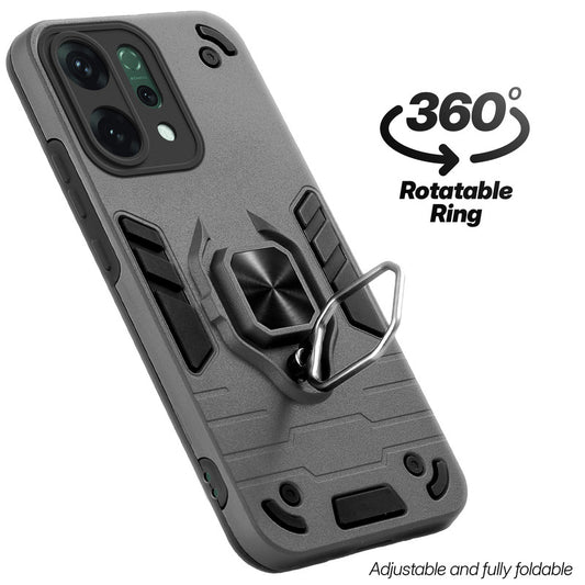 Dual layer shockproof back cover with 360° rotatable ring grip for Oppo Reno 14 5G