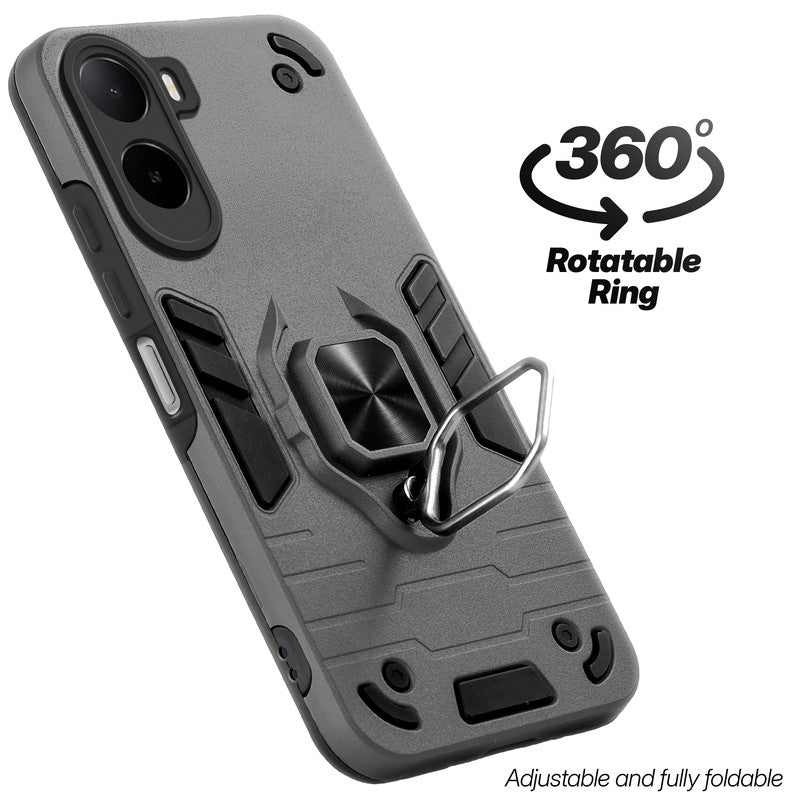 Dual layer shockproof back cover with 360° rotatable ring grip for Poco C85x 5G