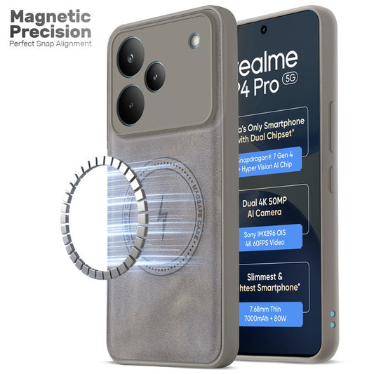 Refined PU Leather Case for Realme P4 Pro 5G , with Support for MagSafe & Wireless Accessories
