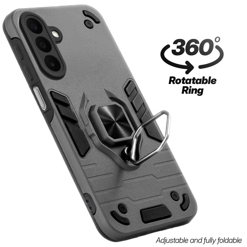 Dual layer shockproof back cover with 360° rotatable ring grip for Samsung A27 5G