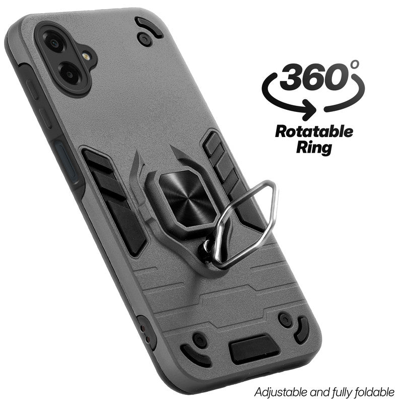 Dual layer shockproof back cover with 360° rotatable ring grip for Samsung M07