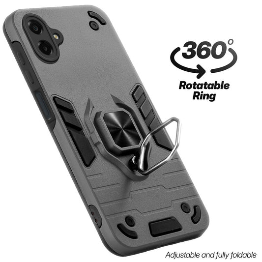 Dual layer shockproof back cover with 360° rotatable ring grip for Samsung M07