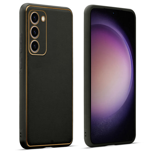 Premium Leather Texture Case with Gold Electroplated Border for Samsung S23 Plus 5G