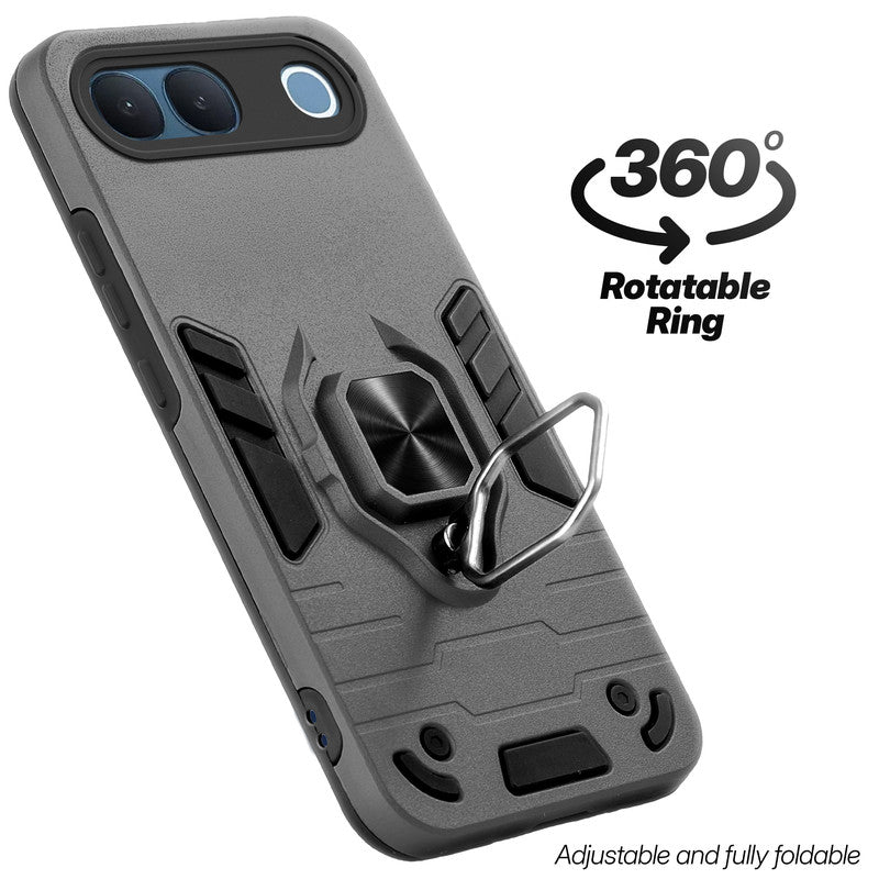 Dual layer shockproof back cover with 360° rotatable ring grip for Vivo S2 5G
