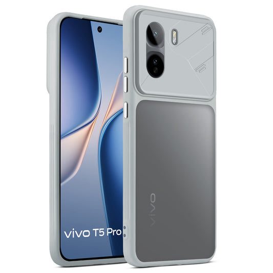 Premium Frosted Back Cover with Textured Camera Design & Metal-Look Buttons for Vivo T5 Pro 5G