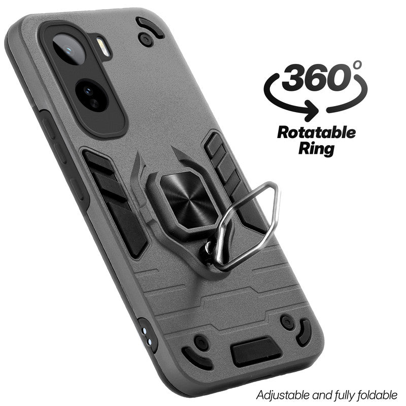 Dual layer shockproof back cover with 360° rotatable ring grip for Vivo T5 Pro 5G