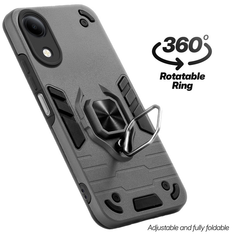 Dual layer shockproof back cover with 360° rotatable ring grip for Vivo T5e 5G