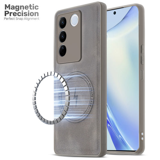 Refined PU Leather Case for Vivo V27 5G , with Support for MagSafe & Wireless Accessories