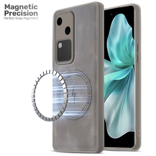 Refined PU Leather Case for Vivo V30 5G , with Support for MagSafe & Wireless Accessories