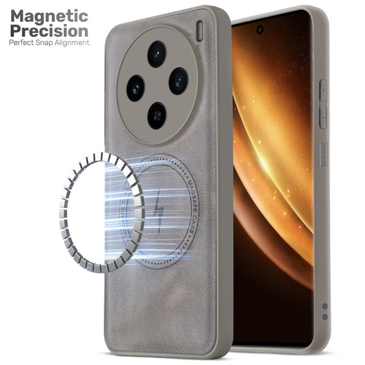 Refined PU Leather Case for Vivo X100 5G , with Support for MagSafe & Wireless Accessories