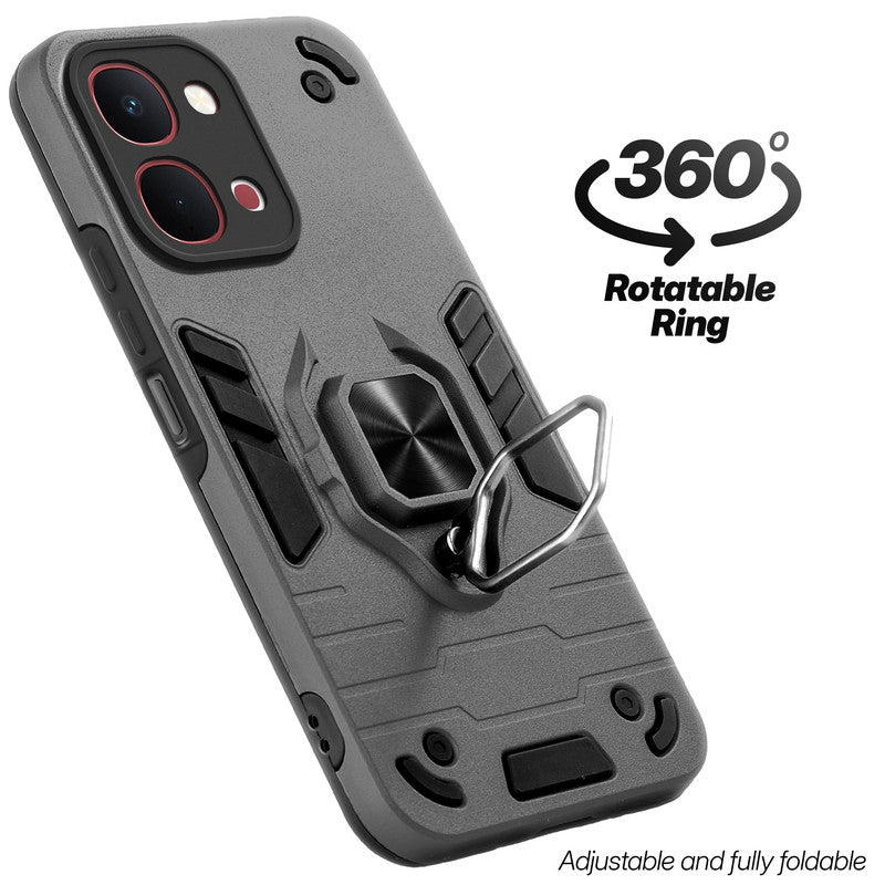Dual layer shockproof back cover with 360° rotatable ring grip for Vivo Y31T 5G