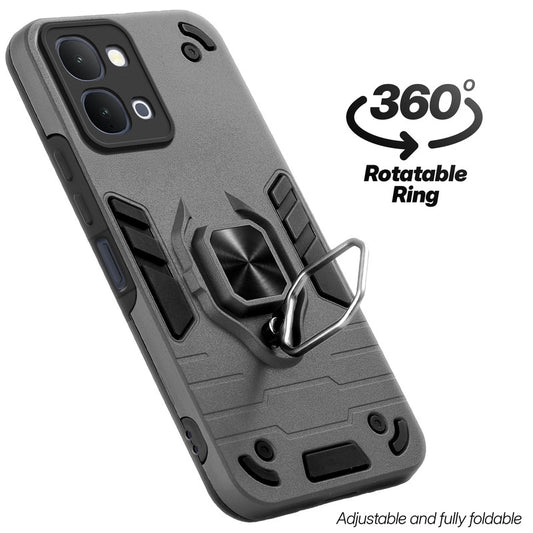 Dual layer shockproof back cover with 360° rotatable ring grip for iQOO Z11x 5G