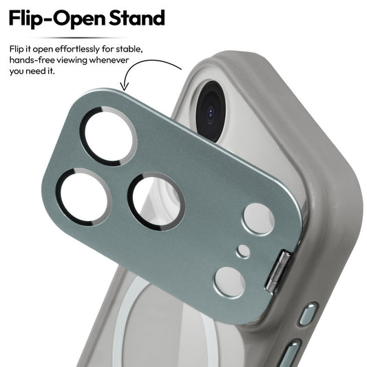 Apple iPhone 18 Pro Max Case with MagSafe Compatibility, Flip-Open Camera Cover Stand, Glossy Glass Back & Metallic Buttons