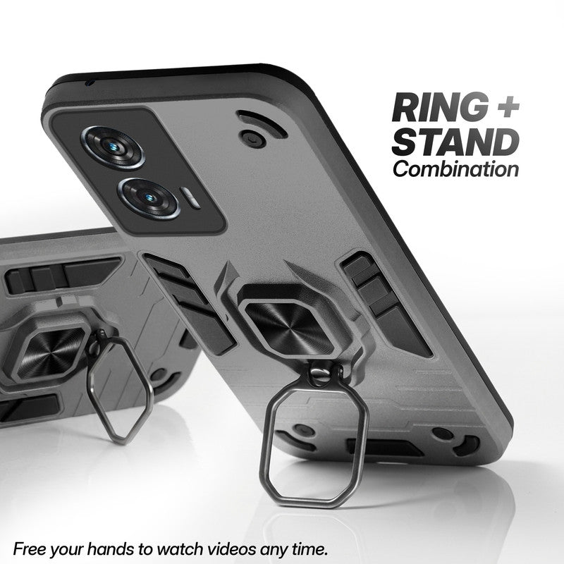 Motorola Moto G96 5G case with foldable ring stand for hands-free viewing in kickstand position