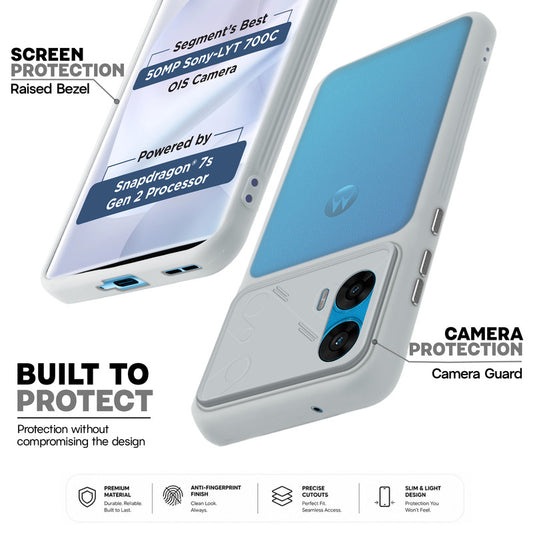 Premium Frosted Back Cover with Textured Camera Design & Metal-Look Buttons for Motorola Moto G96 5G