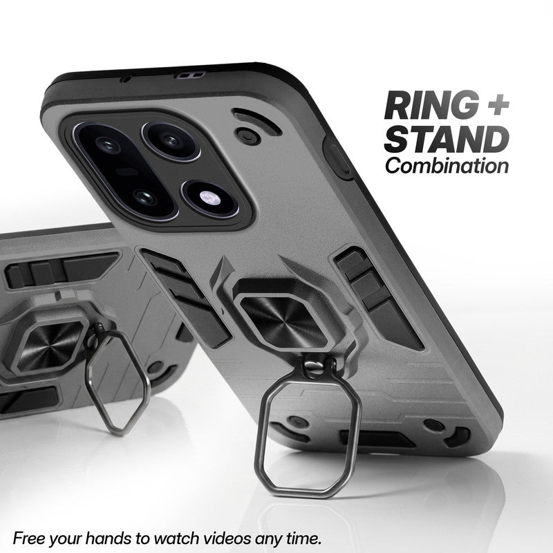 OnePlus 15 5G case with foldable ring stand for hands-free viewing in kickstand position