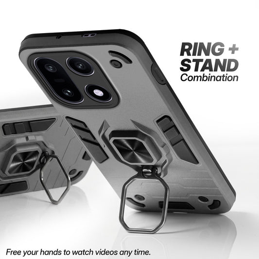 OnePlus 15 5G case with foldable ring stand for hands-free viewing in kickstand position