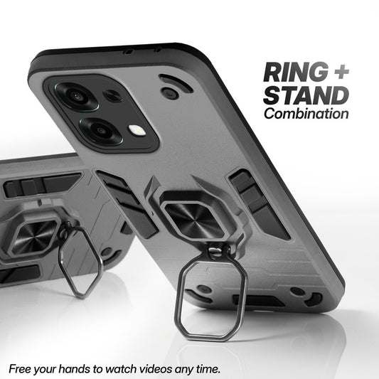 Dual Layer Shockproof Back Cover with 360° Rotatable Ring Grip & Impact Resistant Frame for Oppo F33 5G