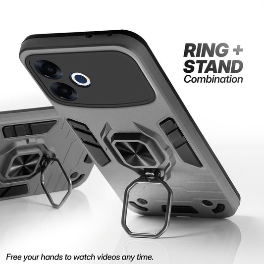 Dual Layer Shockproof Back Cover with 360° Rotatable Ring Grip & Impact Resistant Frame for Oppo F33 Pro 5G