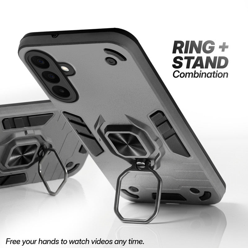 Samsung A27 5G case with foldable ring stand for hands-free viewing in kickstand position