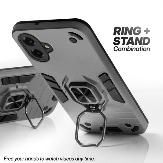 Samsung M07 case with foldable ring stand for hands-free viewing in kickstand position