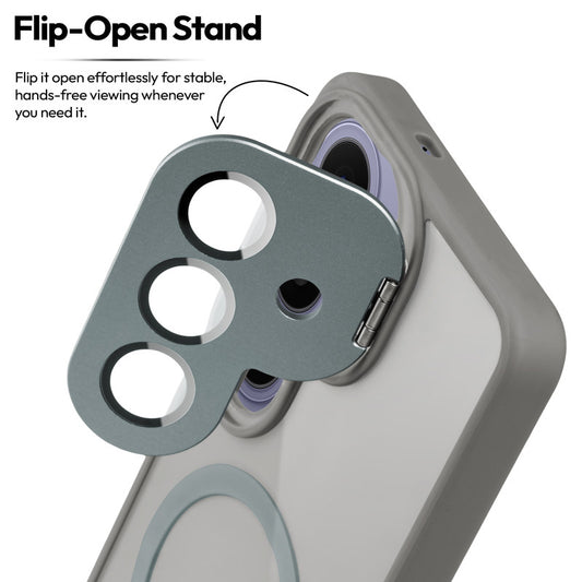 Samsung S26 5G Case with MagSafe Compatibility, Flip-Open Camera Cover Stand, Glossy Glass Back & Metallic Buttons