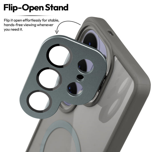 Samsung S26 Ultra 5G Case with MagSafe Compatibility, Flip-Open Camera Cover Stand, Glossy Glass Back & Metallic Buttons