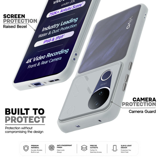 Premium Frosted Back Cover with Textured Camera Design & Metal-Look Buttons for Vivo T4R 5G