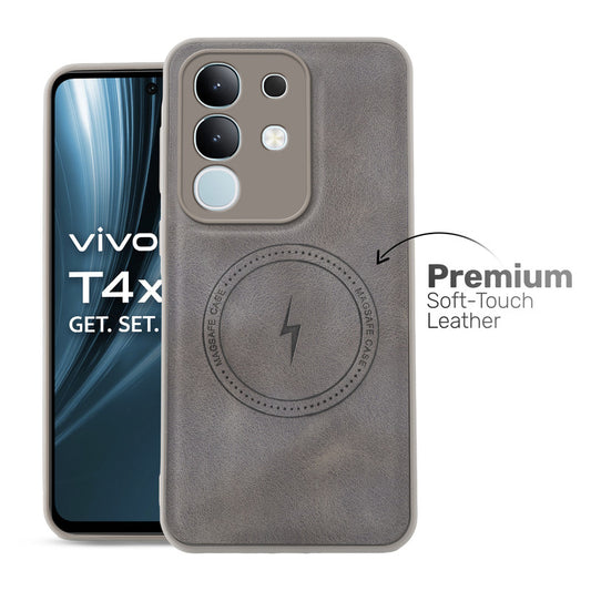 Refined PU Leather Case for Vivo T4x 5G , with Support for MagSafe & Wireless Accessories