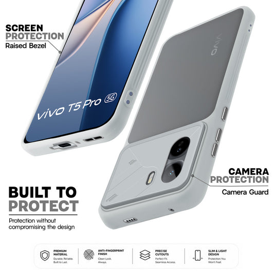 Premium Frosted Back Cover with Textured Camera Design & Metal-Look Buttons for Vivo T5 Pro 5G
