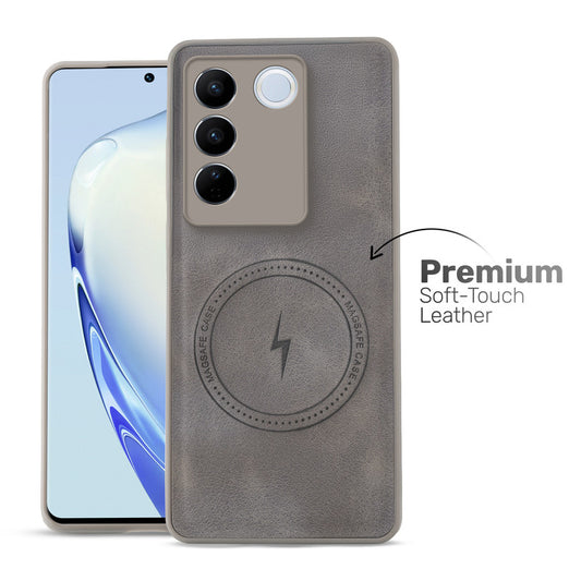 Refined PU Leather Case for Vivo V27 5G , with Support for MagSafe & Wireless Accessories