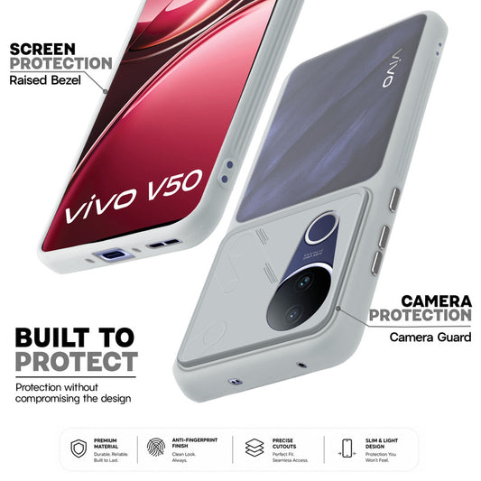 Premium Frosted Back Cover with Textured Camera Design & Metal-Look Buttons for Vivo V50 5G