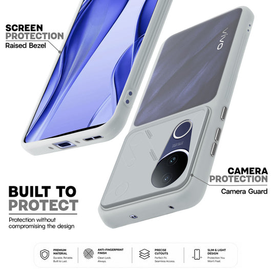 Premium Frosted Back Cover with Textured Camera Design & Metal-Look Buttons for Vivo V50e 5G