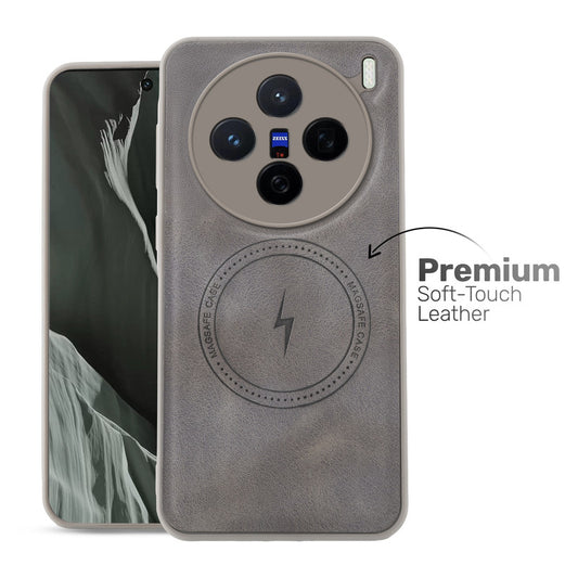 Refined PU Leather Case for Vivo X100 5G , with Support for MagSafe & Wireless Accessories