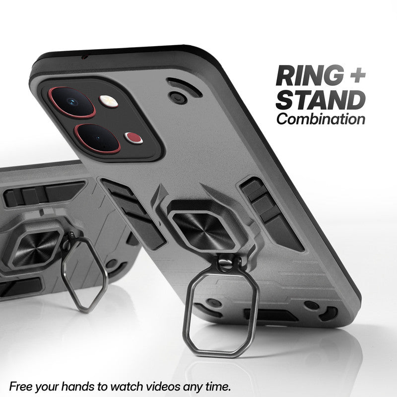 Vivo Y31T 5G case with foldable ring stand for hands-free viewing in kickstand position