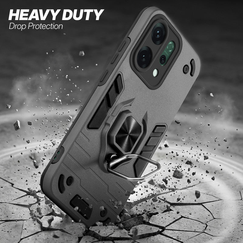 Oppo Reno 14 5G protective case illustrating impact drop protection with an impact-resistant frame.