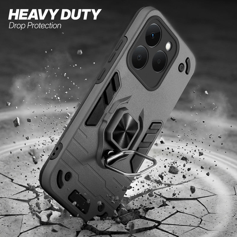 Realme Narzo 90 5G protective case illustrating impact drop protection with an impact-resistant frame.