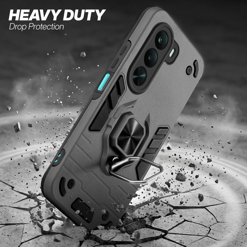 Realme P4x 5G protective case illustrating impact drop protection with an impact-resistant frame.