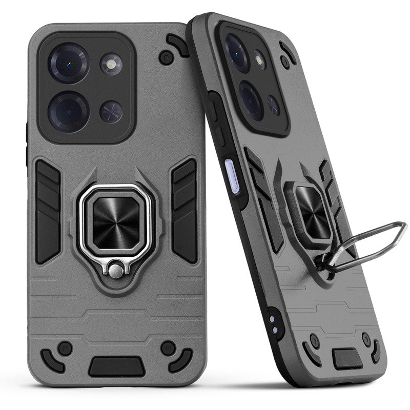 Back view of Poco C85 5G case highlighting the built-in rotating metal ring holder