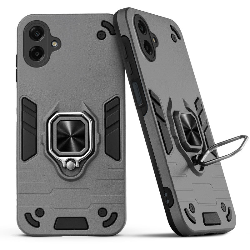 Back view of Samsung M07 case highlighting the built-in rotating metal ring holder