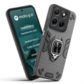 Front and back view of Motorola G37 5G fitted with a protective case and ring grip